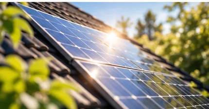 Solarmodule auf einem Hausdach als Beispiel für Modernisierungskosten (illustrative Darstellung)